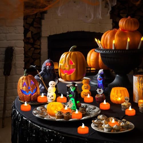 CESOF 24 Pack Pumpkin Tea Lights Fall Decorations Indoor, LED Pumpkin Light