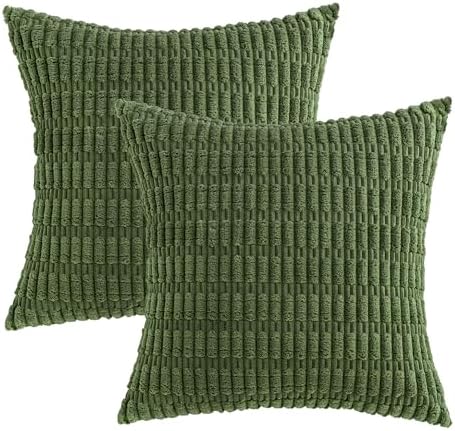 MIULEE Corduroy Decorative Throw Pillow Covers 20x20 Moss Green Pack of 2