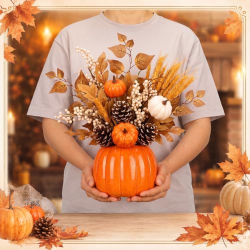 Beeveer 5.5 Inch Ceramic Pumpkin Vase, Large Orange Pumpkin Flower Vase