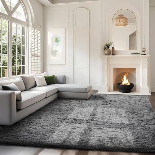 Ophanie 7x9 Area Rugs,Upgrade Non-Slip Fluffy Soft Rugs for Living Room,Large Shag Grey Fuzzy Plush Rug,Gray Shaggy Big