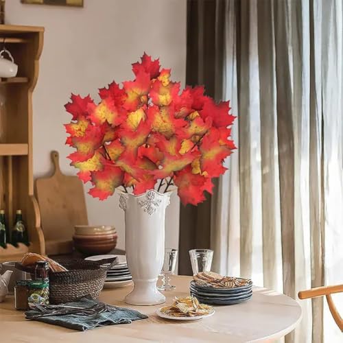 5 Pcs Fake Fall Maple Leaves Stems 19.6” Artificial Autumn Foliage Branches