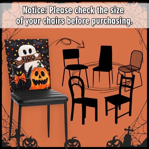 JarThenaAMCS 4Pcs Halloween Chair Back Cover Spooky Boo Ghost Bat Pumpkin Face Seat Covers Dining Chair Slipcover Protector for Trick or Treat Home Kitchen Decor