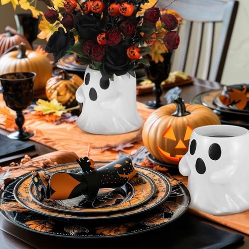 2 Pcs White Ghost Bucket Decor 6 Inch Halloween Ghost Planter Vase Decor