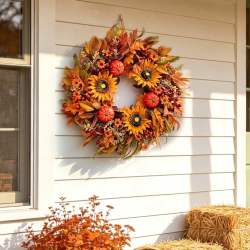Harvest Fall Wreaths for Front Door - Farmhouse Thanksgiving Wreath Decor