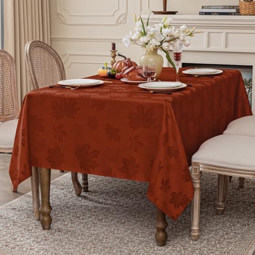 Softalker Fall Jacquard Rectangle Tablecloth, 60 x 84 Inch Rust