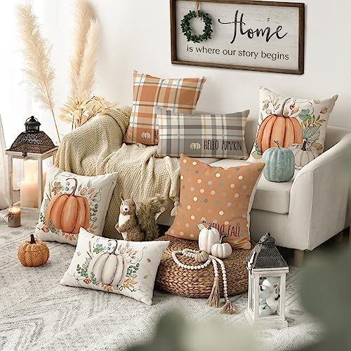 AVOIN colorlife Fall Pumpkin Polka Dot Pillow Covers 18x18 Inch Set of 4