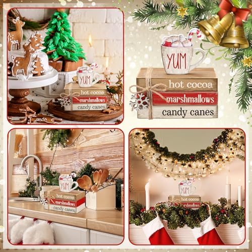 4 Pcs Christmas Table Decorations, Hot Cocoa Bar Wooden Signs
