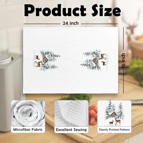 XPH Winter Deer Bear Kitchen Dish Towels Set of 2, Deer Gifts for Women, Bear Gifts, Rustic Farmhouse Cabin Wildlife Animals Hand Towels Kitchen Tea Towel Decorations, 16x24inch