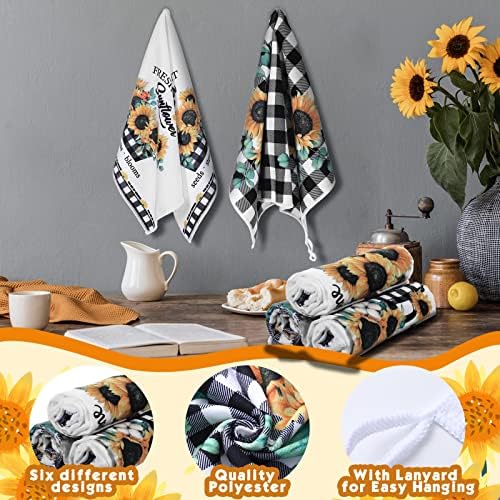 Redbaker 6 Pcs Sunflower Kitchen Towels Buffalo Plaid Dish Towels