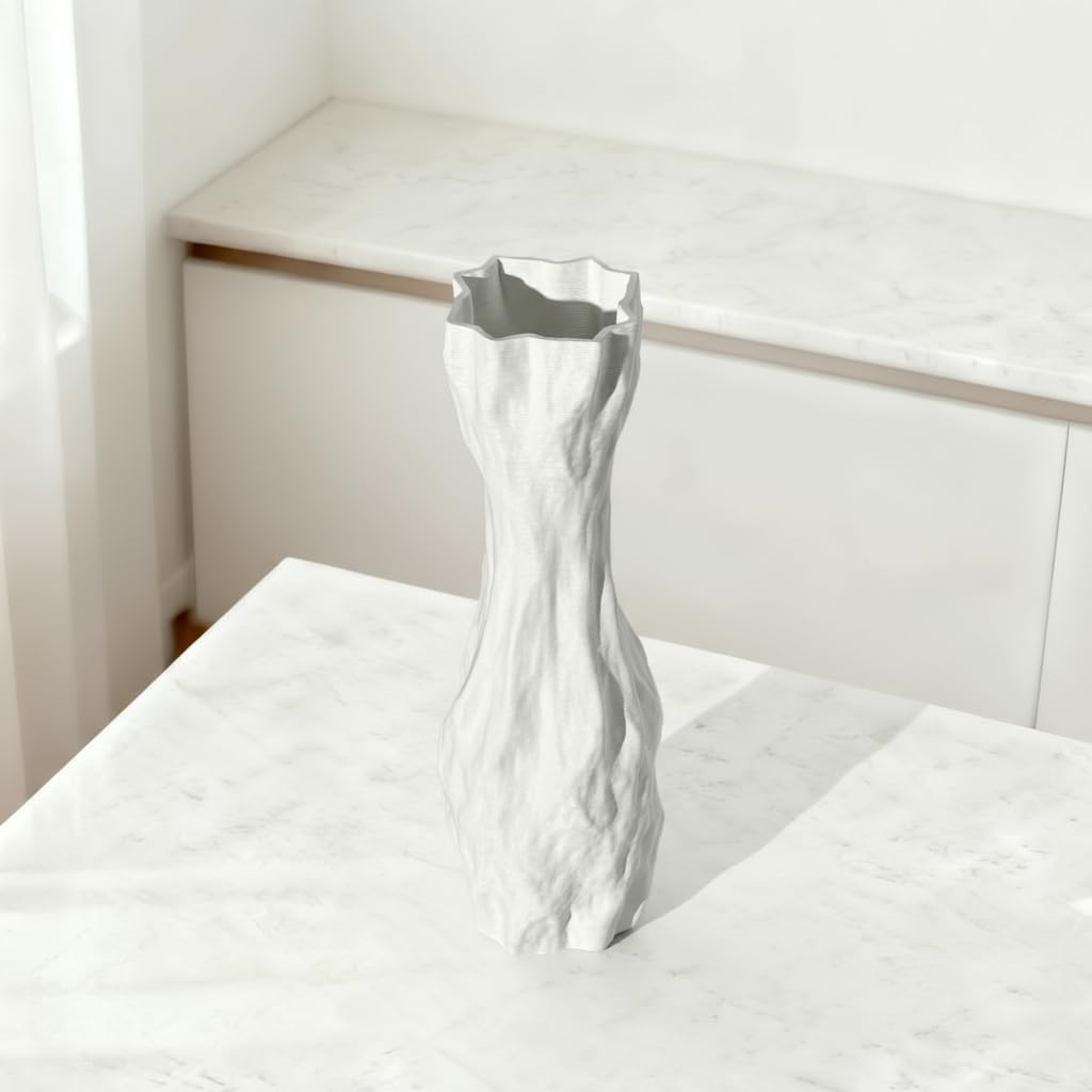 White Sculptural Ceramic Vase / White-d, 12 Inch