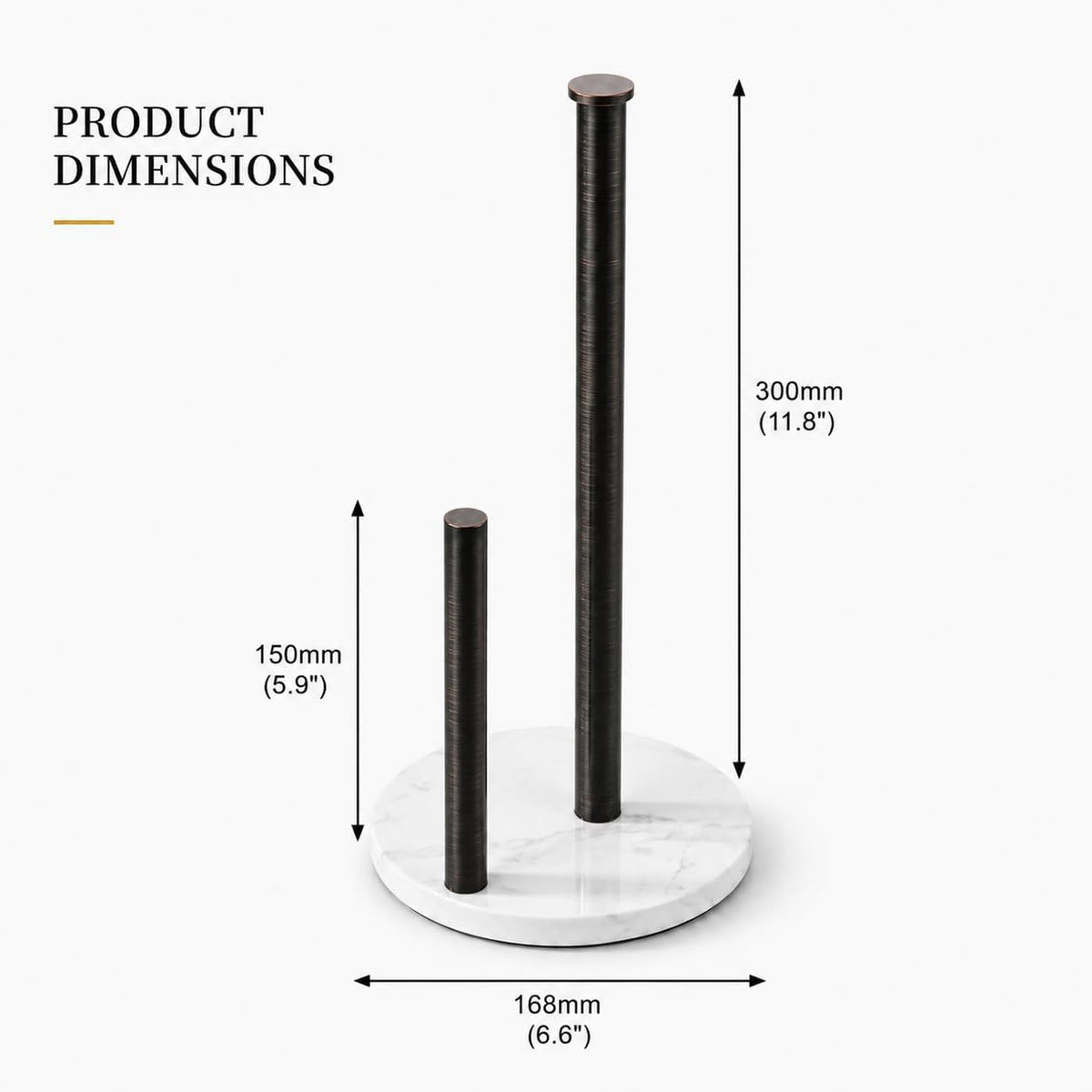 Oil Rubbed Bronze Paper Towel Holder for Kitchen Countertop, 304 Stainless Steel Roll Dispenser with White Engineered