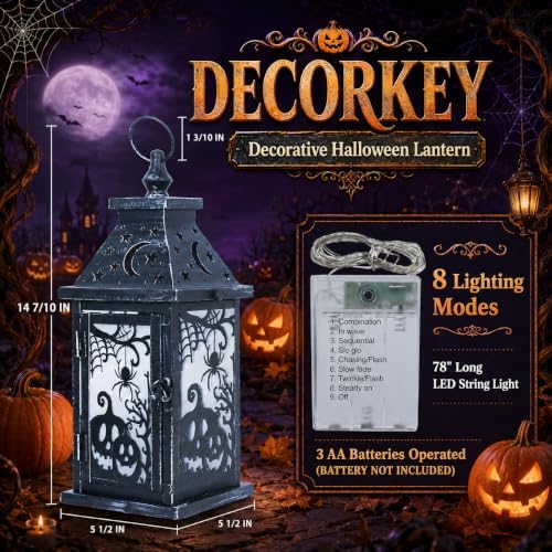 Halloween Decorations Indoor, Set of 2 Decorative 14.7" Spider&Pumpkin Candle Lantern with LED Lights(8 Modes), Hanging Spooky Halloween Lanterns, Outdoor Home Room Door Party Decor