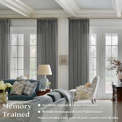 Charcoal Grey 84 Inch Pinch Pleated Linen Semi Sheer Curtains 2 Panel Set