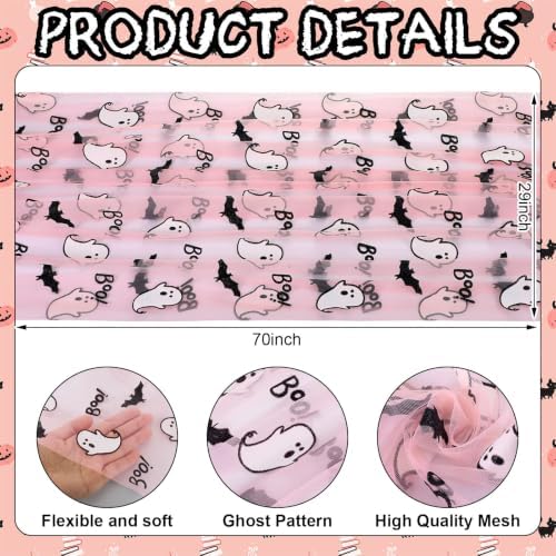 4 Pcs Pink Halloween Table Runners 29 x 70 in Ghosts Bats Party Decor