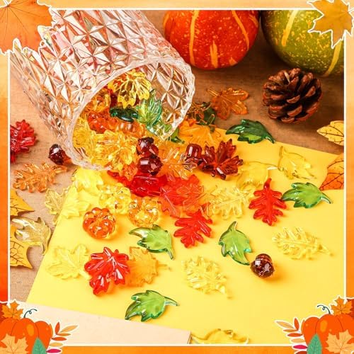 120Pcs Acrylic Leaves Mini Pumpkin Maple Leaves Acorns