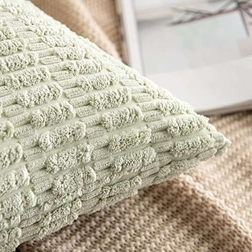 MIULEE Lumbar Corduroy Decorative Throw Pillow Covers 12x20 Light Green