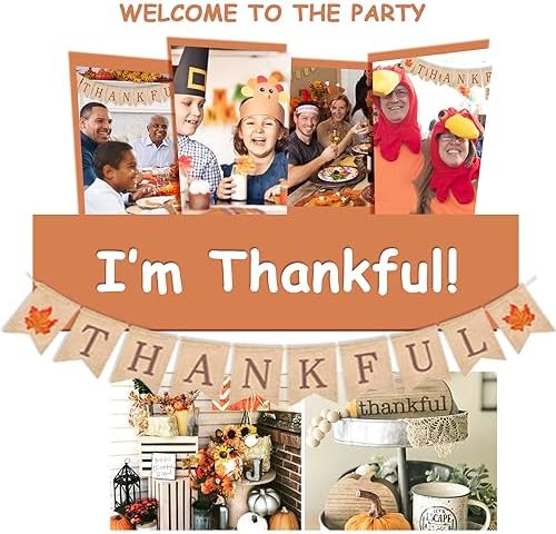 Thankful Burlap Banner Fall Autumn Maple Leaves Rustic Burlap Harvest Banner for Mantel Fireplace Wall Hanging for Welcome Home Office School Party Decor Thanksgiving Decoration Grateful Blessed Wall