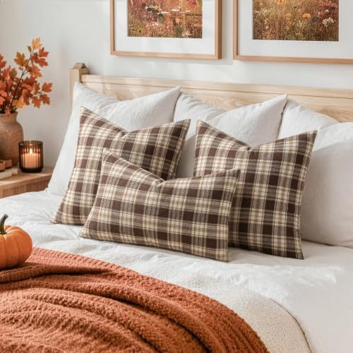 MIULEE Fall Plaid Pillow Covers Scottish Tartan 16x16 Chocolate Brown