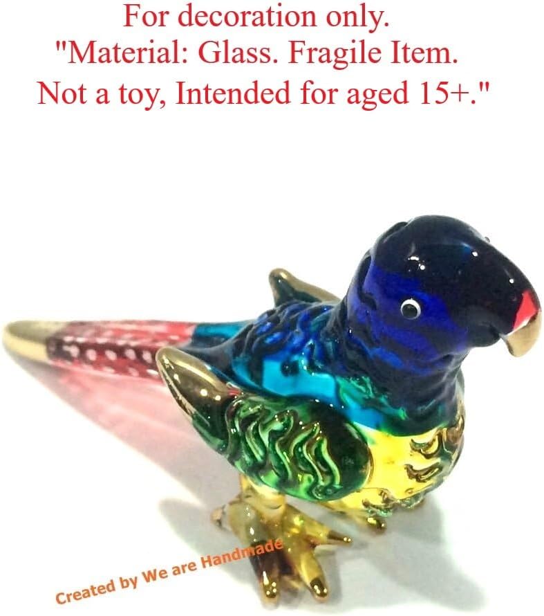 Handmade Mini Blown Glass 2" Parrot Bird Fantasy Figurine Art / Blue