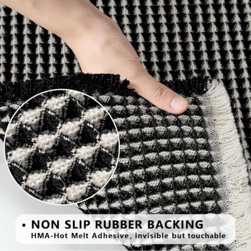 MIULEE Set of 2 Waffle Bathroom Rugs Boho Bath Mat Black&Cream 18x30 Inch