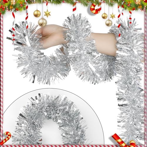 Decora 33 Feet Silver Tinsel Garland, Christmas Metallic Hanging Tinsel Garland for Xmas Tree Home and Party Decoration (Pack of 2)