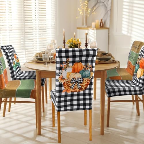 Mindsoft 6 Pcs Fall Chair Covers Pumpkin Dining Chair Slipcovers
