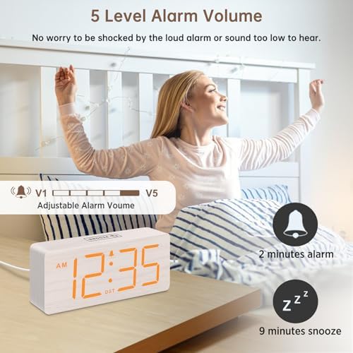 DreamSky Wooden Digital Alarm Clock for Bedroom with Large Numbers