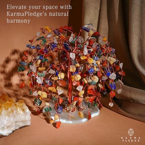KARMAPLEDGE 7 Chakra Tree of Life Birthday Gifts for Women, Home and Office Decor, Handmade Crystal Chakra Tree for