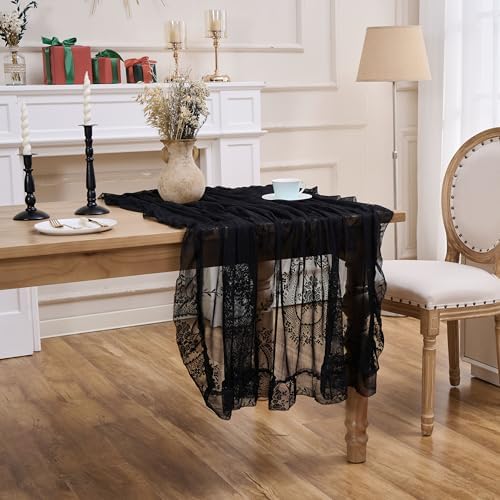Black Lace Tablecloth Vintage Table Cloth (Black, 55”x55”, Square)