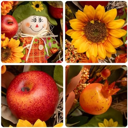 Fall Wreath for Front Door, 24 Inch Autumn Wreath for Front Door