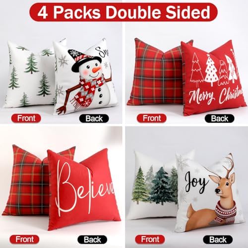 TOYPOPOR Christmas Pillow Covers 18x18 4Pcs Double‑Sided Winter Home Decor