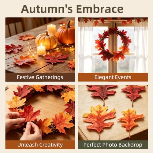 120 Pcs Artificial Fall Leaves Large 7.1× 4.6 in Fake Oak Foliage Autumn Thanksgiving Table Decorations DIY Craft Wedding Centerpiece