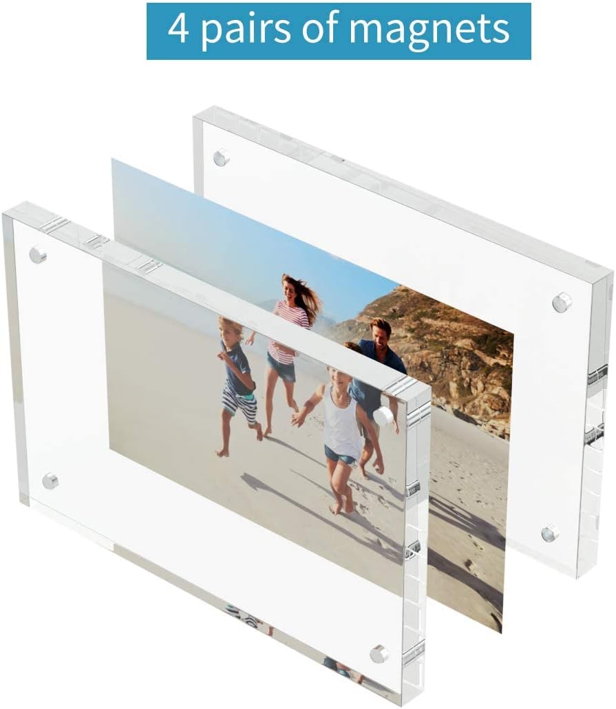 AITEE 4x6 Acrylic Picture Frames 3 Pack, Clear Picture Frames，20% Thicker | Freestanding Double Sided Magnetic Acrylic