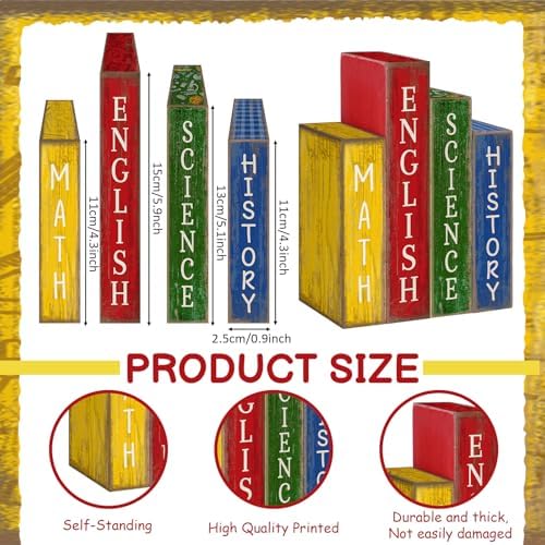 Lineshading 4 Pcs Back To School Table Decorations Subject Wooden Book