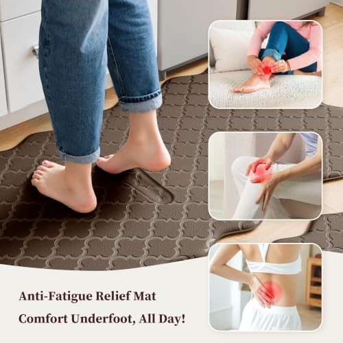 Arenarug Upgrade Scalloped Kitchen Mats for Floor 2PC, Brown Kitchen Rugs