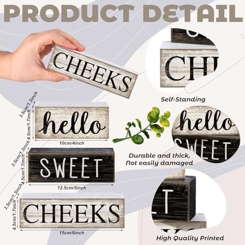 Moucuny 4 Pcs Bathroom Shelf Decor Hello Sweet Cheeks Sign Farmhouse Decor