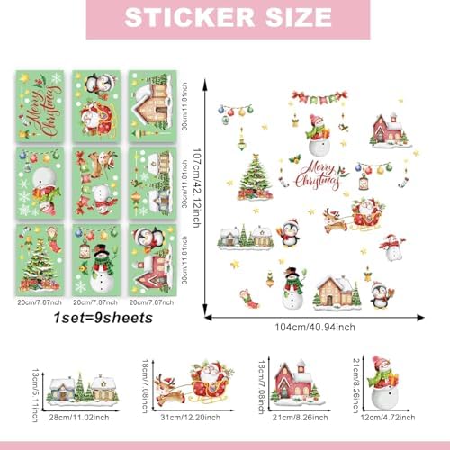 9 Sheets Snowman Window Clings Double-Sided Christmas Glass Decor