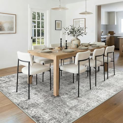 RELEANY Washable 9'x12' Abstract Area Rug for Living Room Gray White