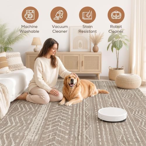 Nakagishi Boho 5x7 Area Rug Living Room Rugs Machine Washable Dark Brown