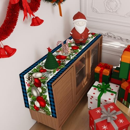 Jiudungs Christmas Table Runner, Xmas Holiday Decorations for Home Decor