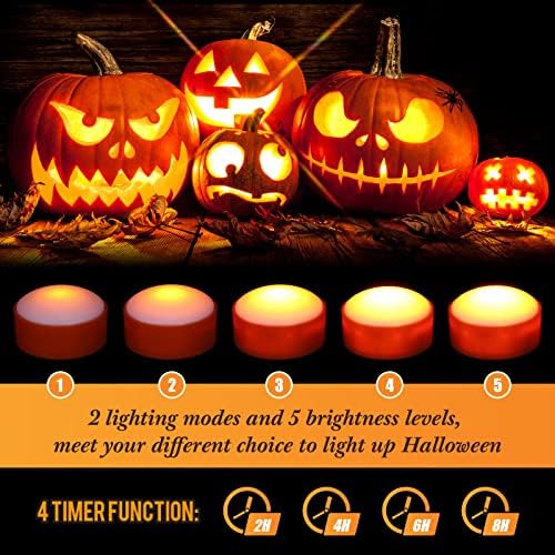 Riakrum 6 Pack Halloween Pumpkin LED Lights, Orange, White