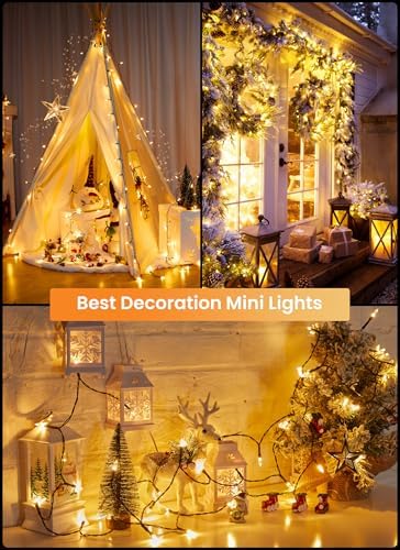 Minetom LED Christmas Mini Lights, 39 Feet 100 LED Clear Bulbs String Lights with 8 Light Modes, Connectable Fairy Lights Plug in for Outdoor Xmas Trees Garland Wreath Holiday Decorations, Warm White