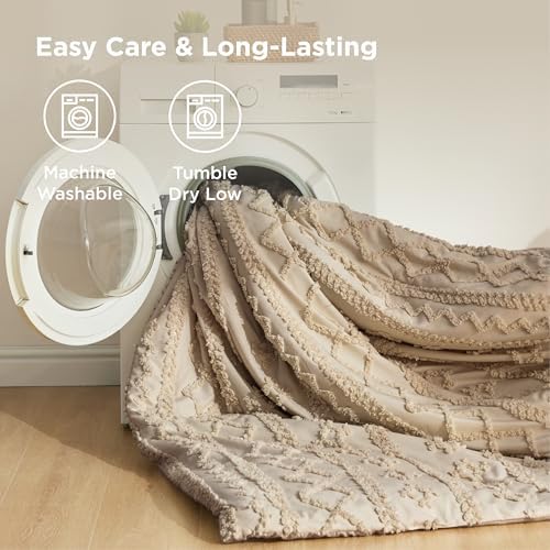 Bedsure Tufted Boho Comforter Set Twin Size - Light Brown Boho Bed Set, GentleSoft™ 2 Pieces Farmhouse-Style Embroidery