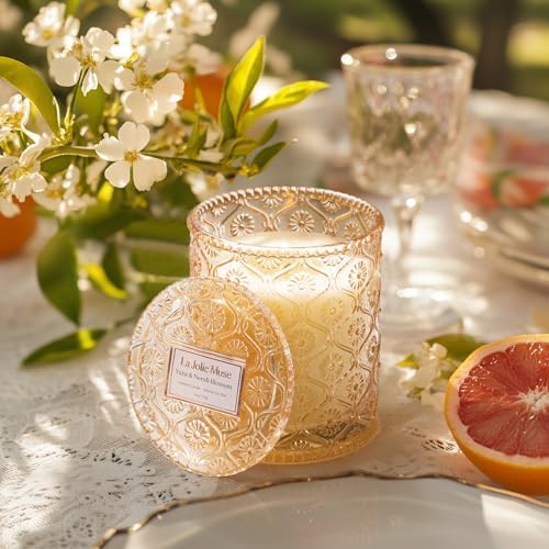 LA JOLIE MUSE Yuzu Neroli Scented Candles for Home, Natural Soy Wax 40 Hrs