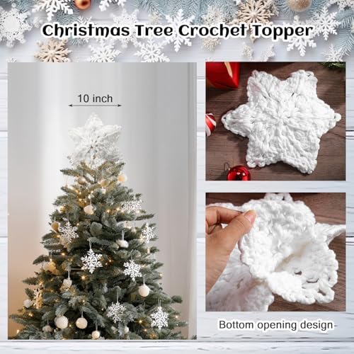 Syhood 10 Inch Snowflake Christmas Tree Topper, Crochet Snowflake Decor