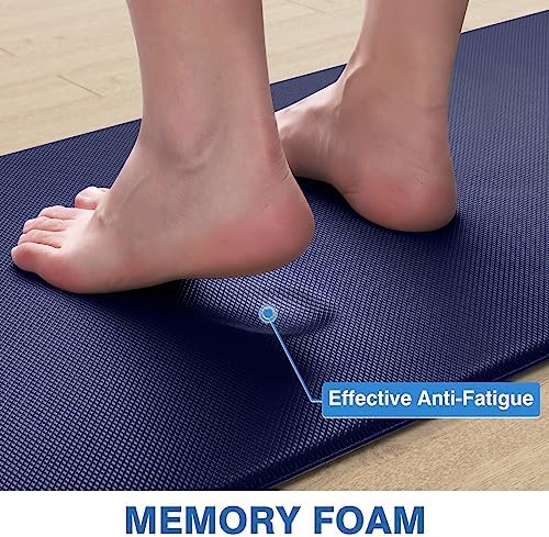 StepRite Kitchen Mats for Floor, 2-Piece Anti-Fatigue Kitchen Rugs, Blue