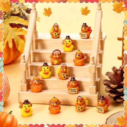 50 Pcs Thanksgiving Mini Resin Ducks, Tiny Turkey Ducks
