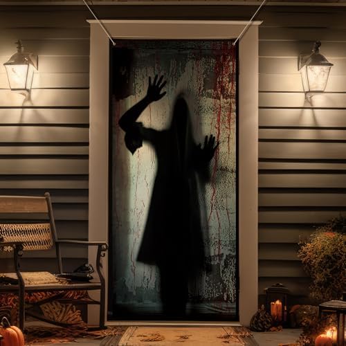 DoubleFill 3 Pcs Halloween Window Door Covers Set Scary Ghost Curtain