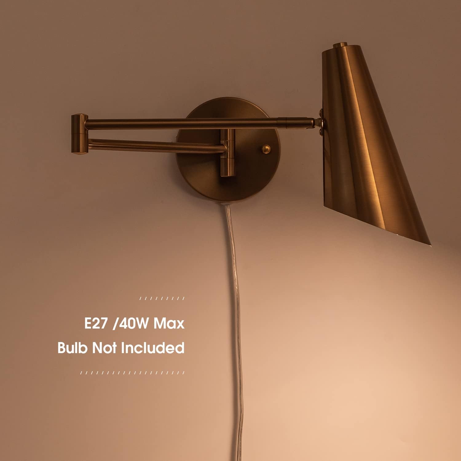 Plug in Wall Sconce Set of 2, Brass Swing Arms Wall Light Plug-in Wall Lamp for Bedroom Living Room Wall Lamp