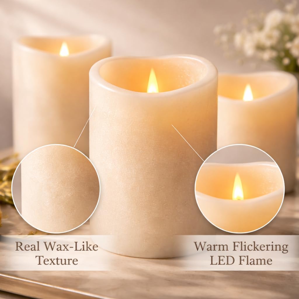 Enido 9pcs Flameless Flicking LED Candles with Remote, Battery Operated Outdoor Waterproof Candles, Electric Candle for